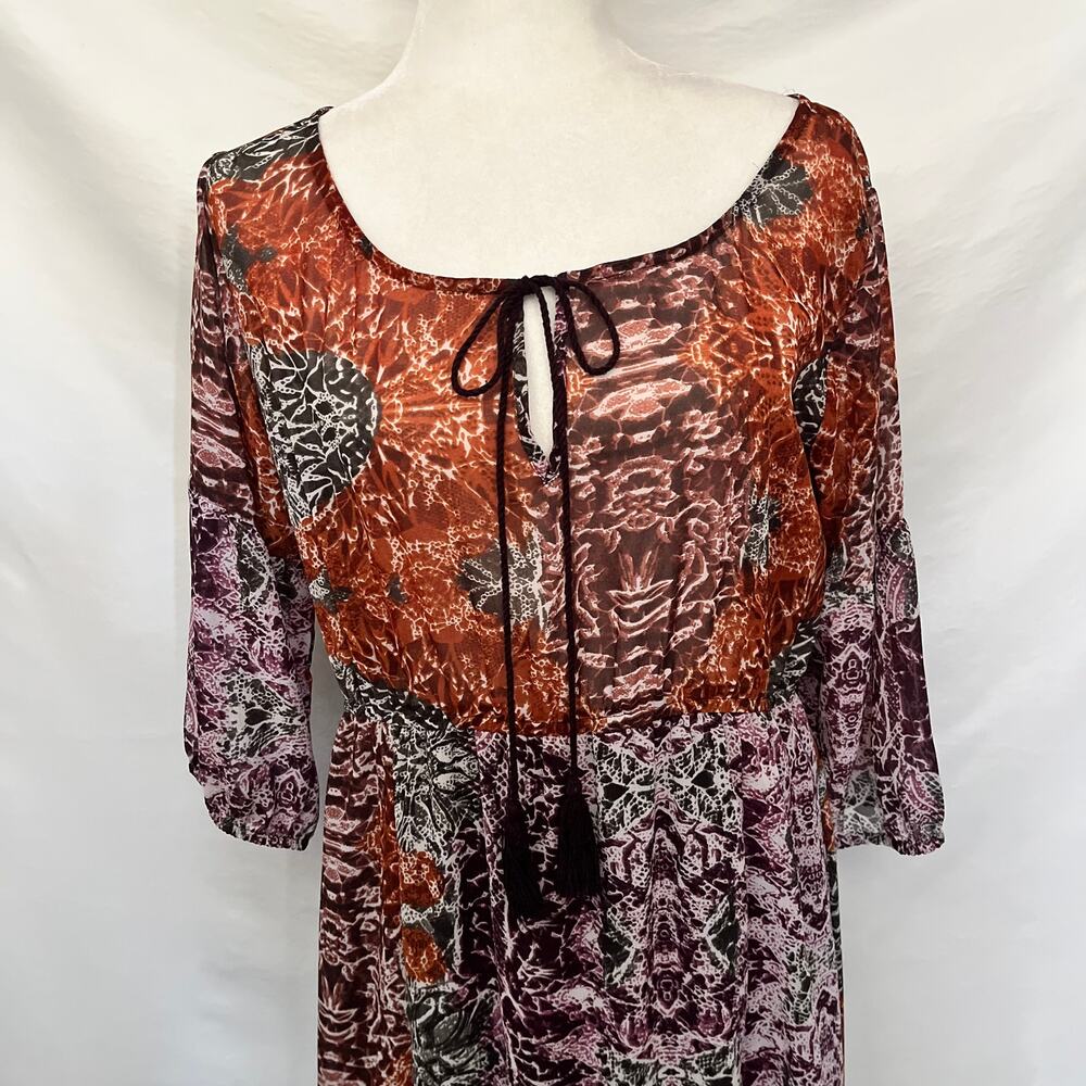 Earthbound Trading Boho Festival Maxi Dress Sz L Tassel Hippie Sheer Empire - Picture 3 of 15